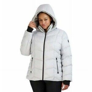 NEW Nautica Ladies’ Quilted Puffer Hooded Jacket Gray (Silver) Size Small